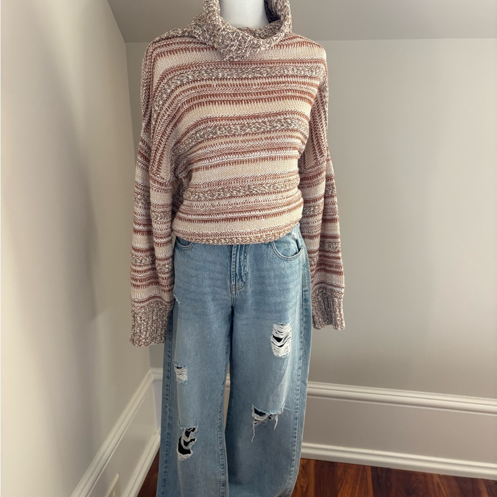 Striped Turtleneck Knit Sweater in Blush